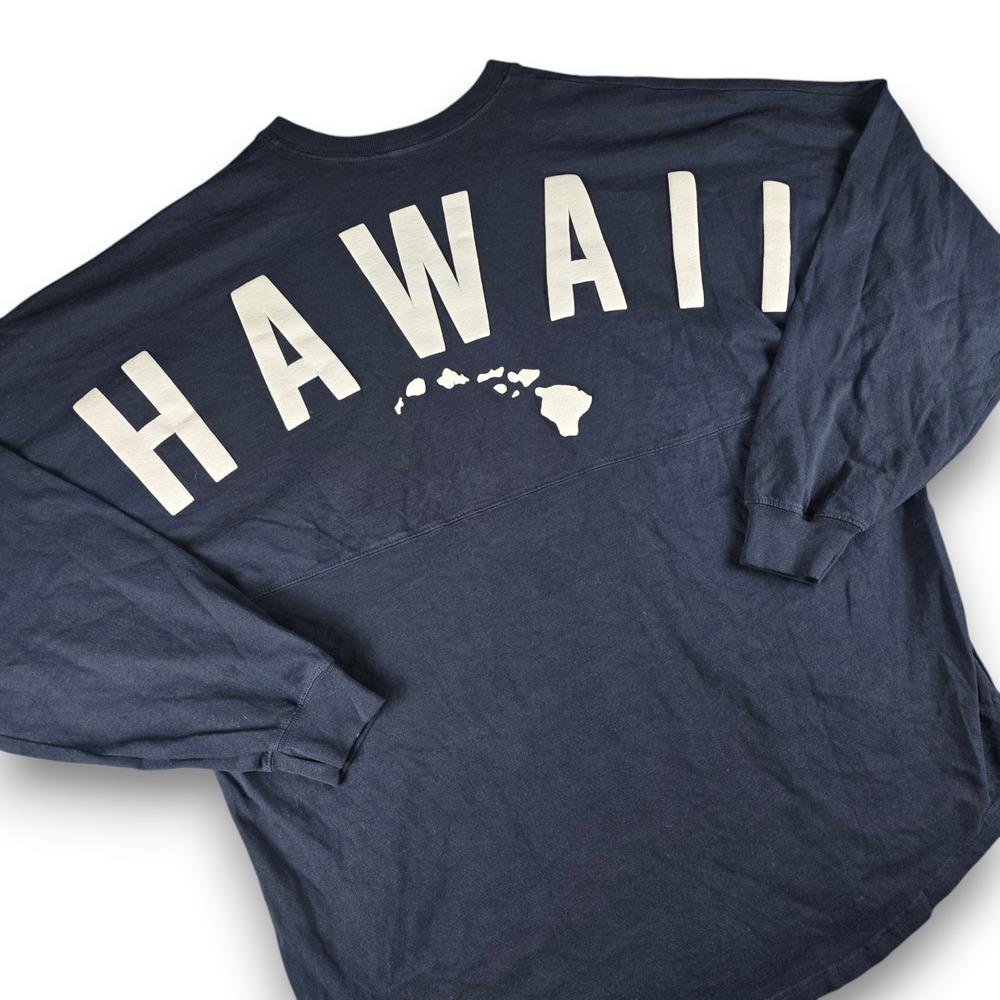 Spirit Jersey Hawaii Shirt Mens Large Navy Blue Cotton Long Sleeve Puff Print
